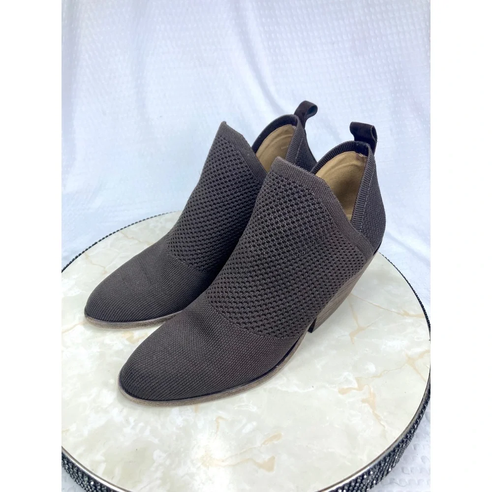 Eileen Fisher Joss Knit Ankle Booties Womens Sz 8.5 Brown Pointed Toe Block Heel